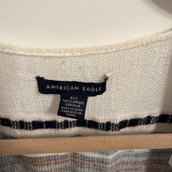 American Eagle Womens Poncho Kimono Striped Open Front Long Fringe Wrap One Size - Picture 3 of 8